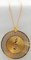 Necklace with Laser Cutting G-Clef on Record (Gold plated) (LNGC02)