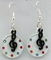 Earring with White Record and Black G Clef  (JER-A)