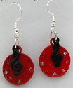 Earring with Red Record and Black G Clef  (JER-B)