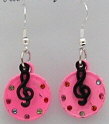 Earring with Pink Record and Black G Clef  (JER-B2)