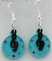 Earring with Blue Record and Black G Clef  (JER-E)