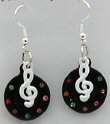 Earring with Black Record and White G Clef  (JER-P)