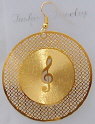Earring with Laser G Clef on Record (Gold plated)  (LEGC02)